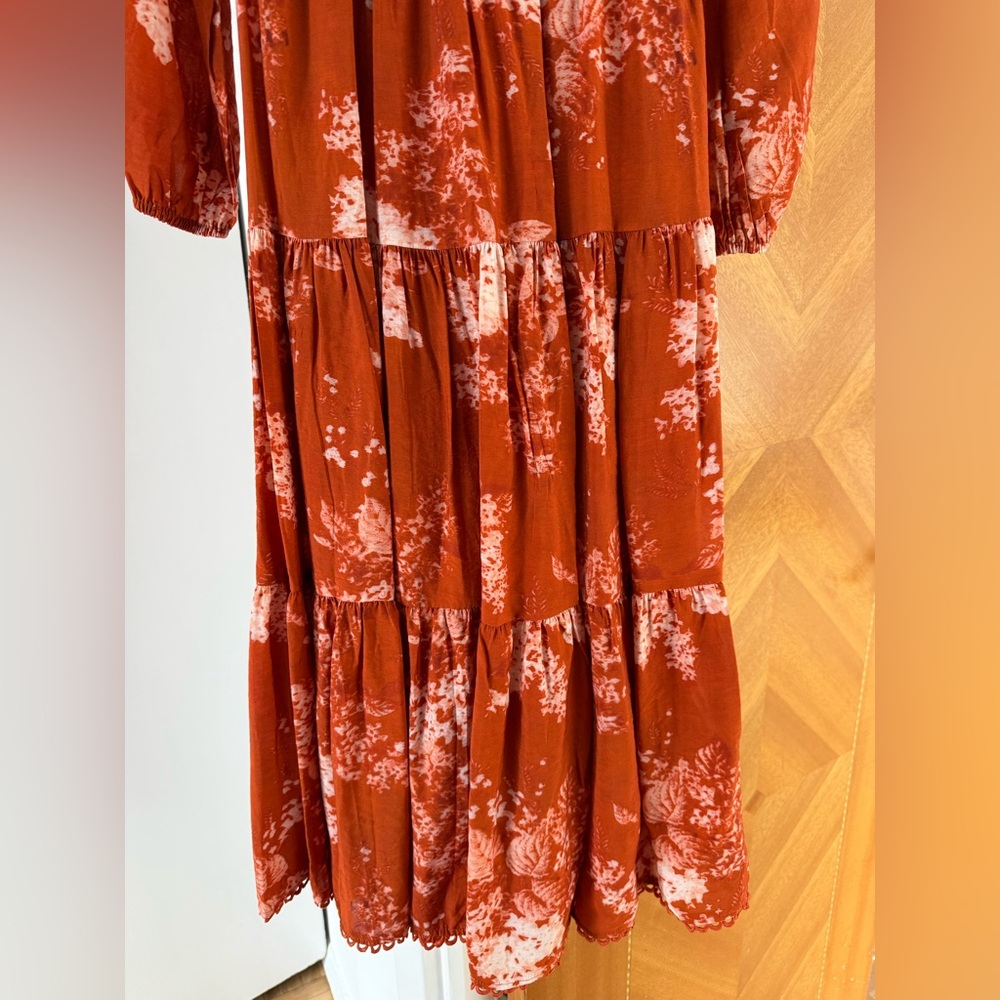 Striking Impression Orange Floral Print Tiered Midi Dress - Picture 4 of 9